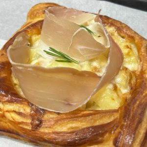 Danish – Proscuitto, poached potato and gorgonzola